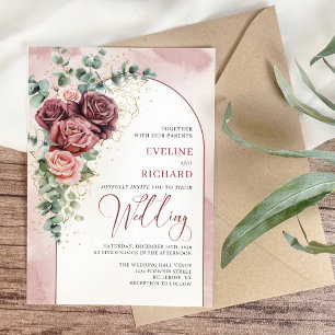 Moderne blush bordeaux bloemengoud details kaart