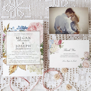 Elegant Dusty Roos Wedding Kaart