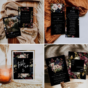 Moody bruiloft briefpapier   Waterverf Bloemen RSV RSVP Kaartje