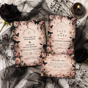 Humeurige Roze Goth Huwelijk Save The Date