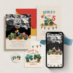 Monster Truck Waterverf Kids Verjaardagsfeest Ronde Sticker