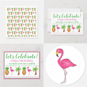Pineappel van de Palmboom van de Birthday Flamingo Kaart