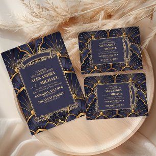 Paarse  Art Deco bruiloft Kaart