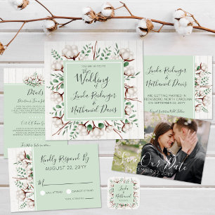 Rustieke Zuidelijke Katoen & Houten Uitnodiging va