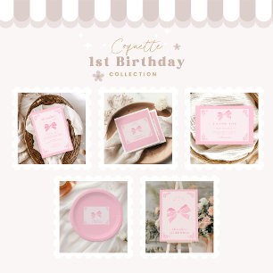 Elegante Bow Floral Fancy ONE Girl 1st Birthday Papieren Bordje