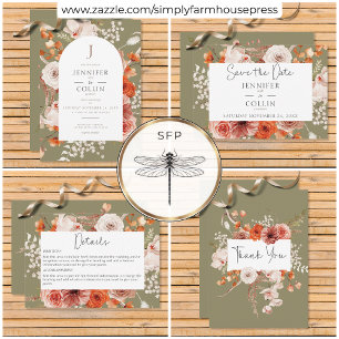 Boho Verbrande Oranje Herfst Bloemenboog Monogram  Save The Date