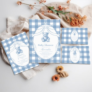 Gingham French Teddy Bear-Baby shower Servet