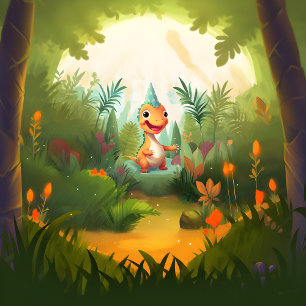 Schattige dinosaurus tropisch bos   Dino Kids Verj Kaart