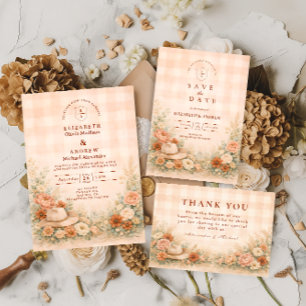 Country Western Blush Bloemen Bruiloft Save The Date