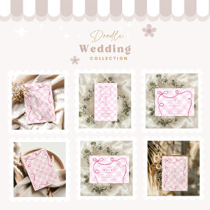 Roze Mediterrane Bow Gingham Lemons Wedding Bedankkaart