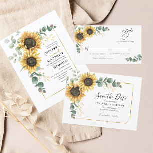 Budget Sunflower Eucalyptus Wedding Invitation