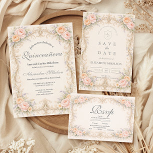 Blush Perzik Barok Quinceañera Save The Date