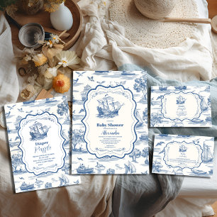 Navy Blue Elegant Toile Nautisch Baby shower Servet