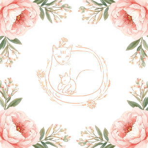 Persoonlijke Mama Kat & Kitten Bloemstuk Moederdag Ronde Sticker
