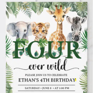 Vier keer Wilde Jungle Zoo Safari Kinderverjaardag Servet