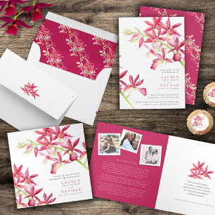 RSVP-foto van siersiersieraden, orchidee waterverf All In One Uitnodiging