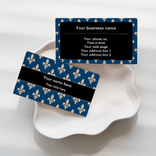 Fleur de Lis Patroon, Frans, Royal, Crème, Blauw Visitekaartje