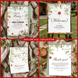 Hallo baby winter woodland Mushroom baby shower Kaart