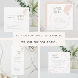 Art Nouveau  Blush Butterfly Weduwfoto Bedankkaart