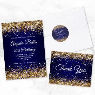 Gold Glitter Navy Ombre 50th Birthday Kaart