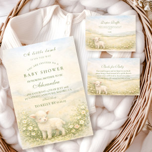 Ouderwetse Staande Lammetjes Weide Bloemen Baby Sh Kaart