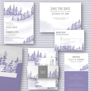 Winter Forest Waterverf Lavender Entree RSVP Kaartje