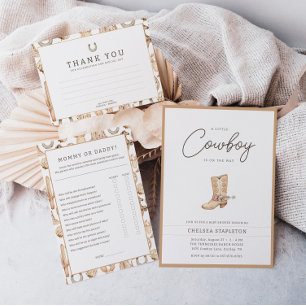 Little Cowboy Modern Western Rodeo Baby shower Kaart