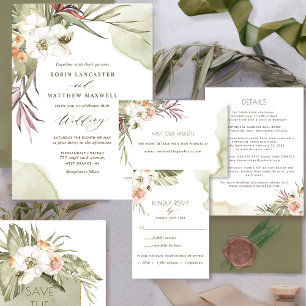 Modern Palm Leaves Olive Bohemian Wedding Kaart