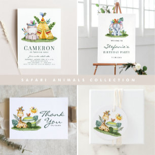 Boho Waterverf Tribal Elephant First Birthday Kaart