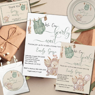 Genderneutrale Teddy Bear Baby shower Invitation Ronde Sticker