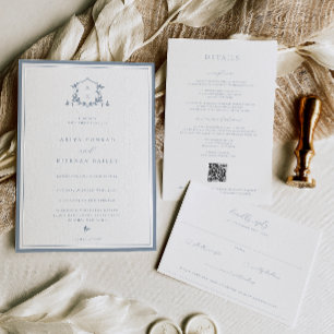 Tijdloze wijnstokken Zwart Crest QR code RSVP Kaartje