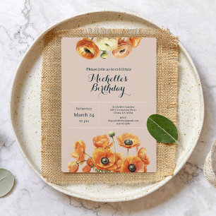 Oranje Roze Tuin Bloemen Verjaardagsfeest Roos Gou Folie Uitnodiging