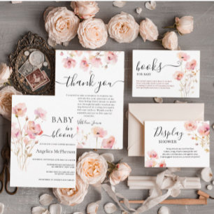 Elegant Boho Pastel Roze Bloemen Baby shower Bedankkaart