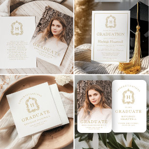 Monogram Crest Goud Witte Afstudeerfeest Servet