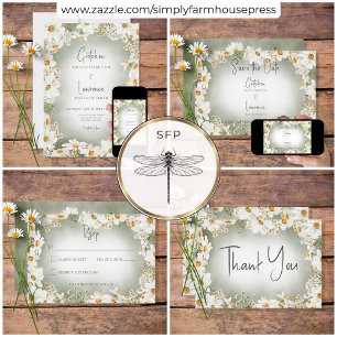 Modern Rustic Daisy Lijst Green Wedding Bedankkaart