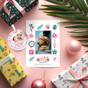 Tropisch kerstfeest, laat rolroze converteerbaar cadeaupapier