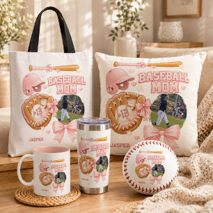 Honkbal Moeder Foto Roze Coquette Sporten Tweekleurige Koffiemok