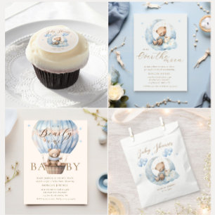 Teddy Bear Moon Over the Moon Baby shower Kaart