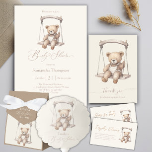 Minimalistische Baby shower Teddy Bear Diaper Raff Informatiekaartje