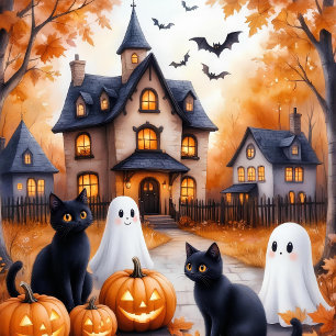 Halloween mok met knuffelkat en pompoen