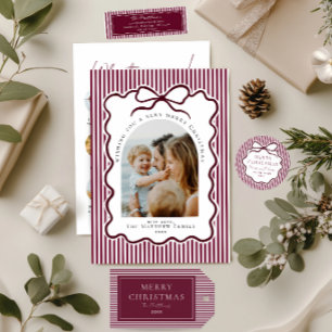 Elegante Bourgogne Strepen Kerst Adres Retour Etiket