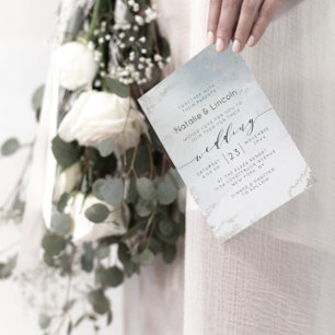 Ombre Dusty Blue Frosted Silver Foil Chic Wedding Kaart
