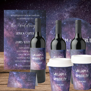 Galaxy Universe Stars Sky Wedding Space Paars All In One Uitnodiging