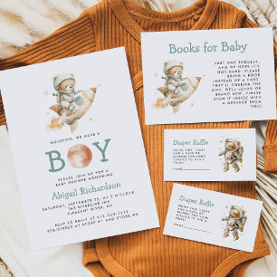 Cute Astronaut Knuffelbeer Boeken voor Babyfeestje Informatiekaartje