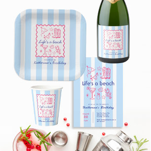 Summer Blue Stripe Beach Verjaardagsfeestje Kaart