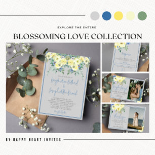 Bloeiende Liefde Blauw Geel Bloemen Bruiloft Vierkante Sticker