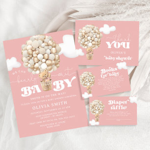 Teddy Bear Roze Meisje Baby shower Luier Raffle Informatiekaartje