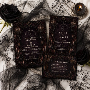Romantische Whimsy Goth-huwelijk Save The Date