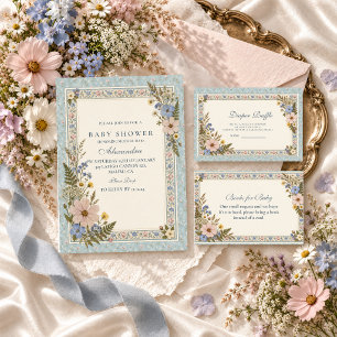 Pers Baby Shower met Geperste Bloemen Kaart