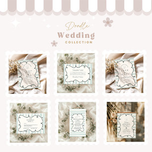 Green Doodle Wavy Lijst Wedding Bedankkaart